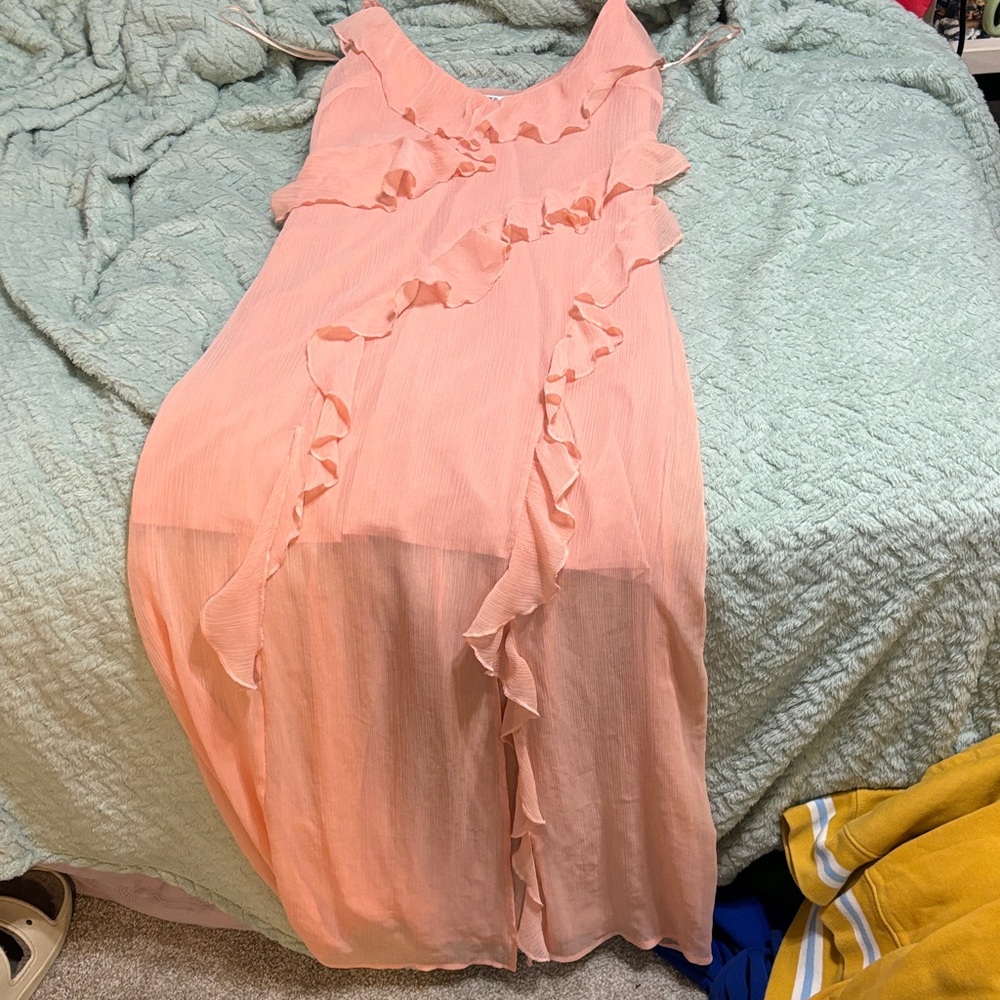 Bar III Coral Ruffle Prom Dress